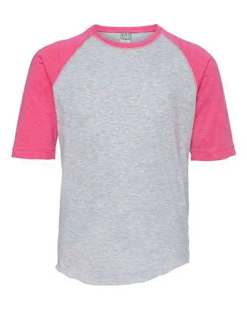 Lat 6130 Youth Baseball Fine Jersey Three Quarter Sleeve Tee Vintage Heather Hot Pink
