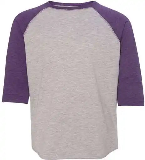 Lat 6130 Youth Baseball Fine Jersey Three-quarter Sleeve Tee - Vintage Heather Purple
