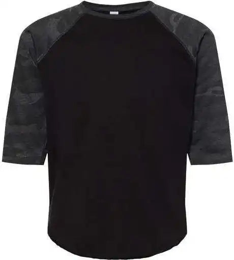 Lat 6130 Youth Baseball Fine Jersey Three-quarter Sleeve Tee - Black Storm Camo