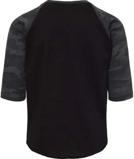 Lat 6130 Youth Baseball Fine Jersey Three-quarter Sleeve Tee - Black Storm Camo