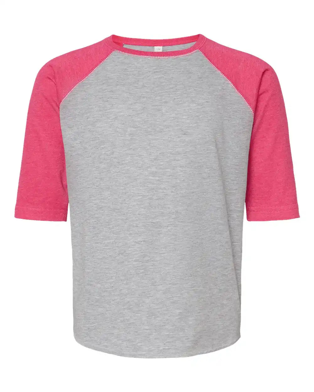 Lat 6130 Youth Baseball Fine Jersey Three-quarter Sleeve Tee - Vintage Heather Hot Pink - Heather/ / Xs