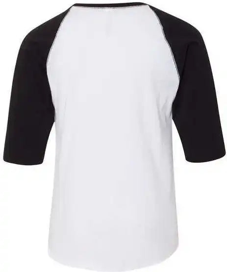 Lat 6130 Youth Baseball Fine Jersey Three-quarter Sleeve Tee - White Solid Black