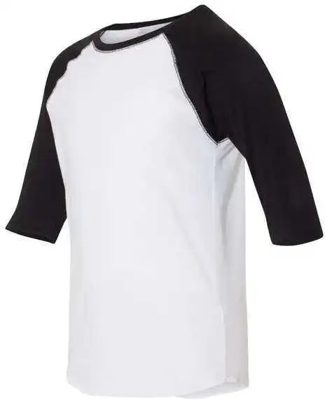 Lat 6130 Youth Baseball Fine Jersey Three-quarter Sleeve Tee - White Solid Black