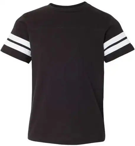 Lat 6137 Youth Football Fine Jersey Tee Black Solid White