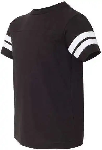 Lat 6137 Youth Football Fine Jersey Tee Black Solid White