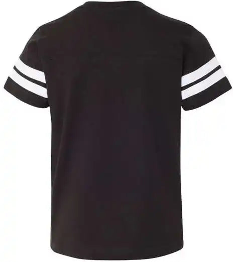 Lat 6137 Youth Football Fine Jersey Tee Black Solid White