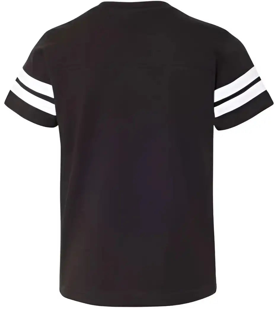 Lat 6137 Youth Football Fine Jersey Tee - Black Solid White