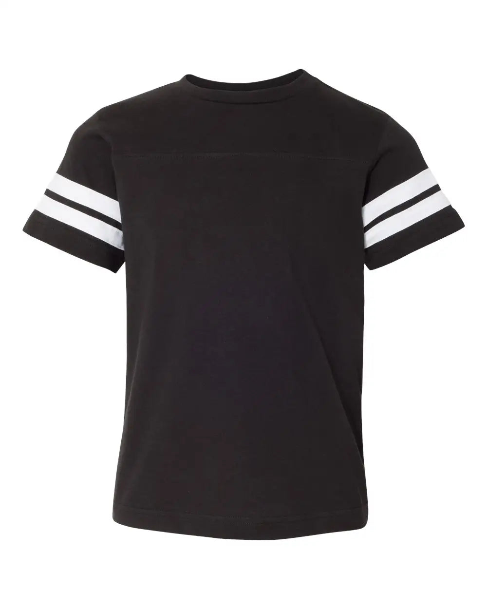 Lat 6137 Youth Football Fine Jersey Tee - Black Solid White - Xs