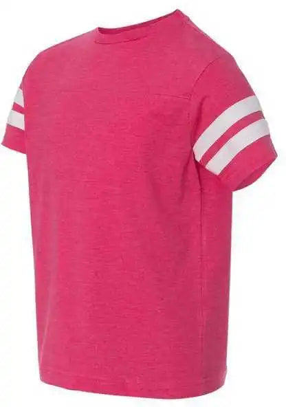 Lat 6137 Youth Football Fine Jersey Tee Vintage Hot Pink White