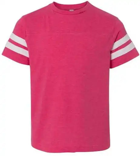 Lat 6137 Youth Football Fine Jersey Tee - Vintage Hot Pink White