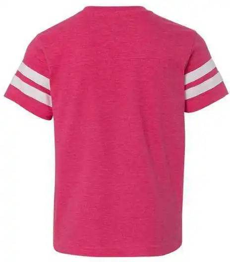 Lat 6137 Youth Football Fine Jersey Tee Vintage Hot Pink White