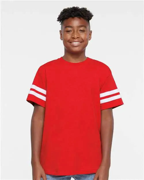 Lat 6137 Youth Football Fine Jersey Tee - Vintage Red White