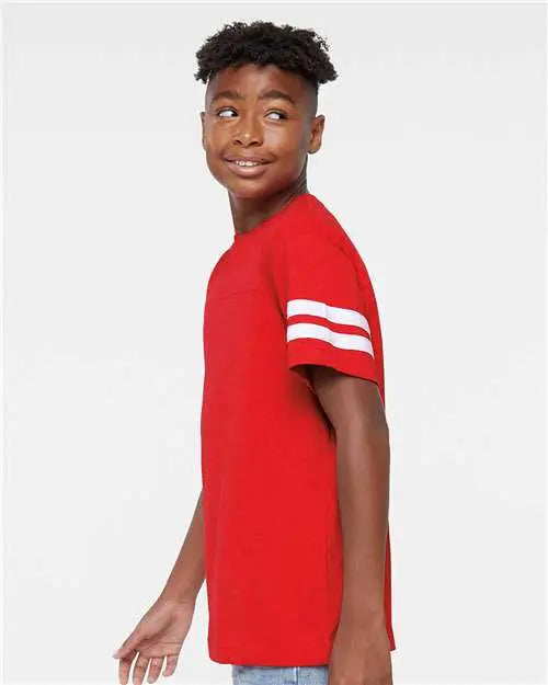 Lat 6137 Youth Football Fine Jersey Tee - Vintage Red White