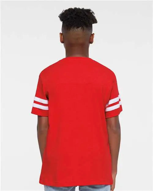 Lat 6137 Youth Football Fine Jersey Tee - Vintage Red White