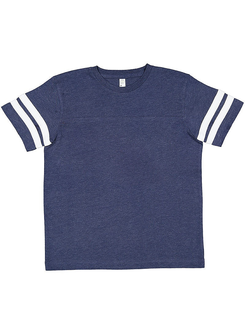 Lat 6137 Youth Football Fine Jersey Tee - Vintage True Navy Blended White