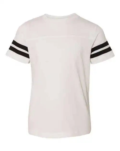 Lat 6137 Youth Football Fine Jersey Tee - White Solid Black