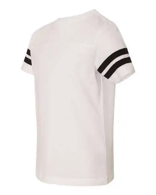 Lat 6137 Youth Football Fine Jersey Tee - White Solid Black