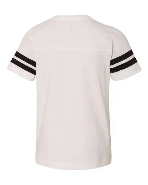 Lat 6137 Youth Football Fine Jersey Tee - White Solid Black