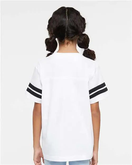 Lat 6137 Youth Football Fine Jersey Tee - White Solid Black