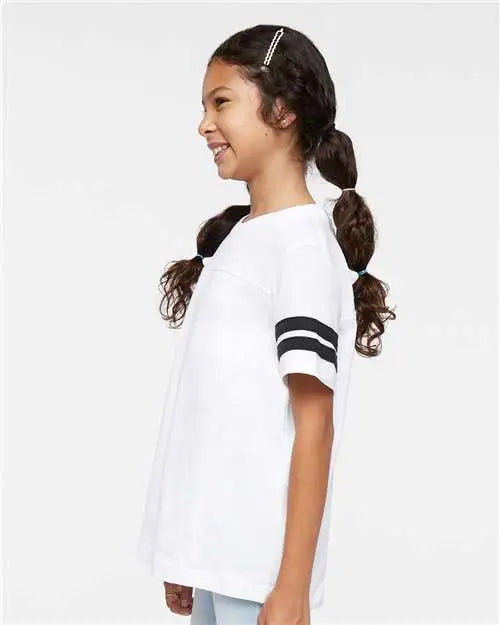 Lat 6137 Youth Football Fine Jersey Tee - White Solid Black