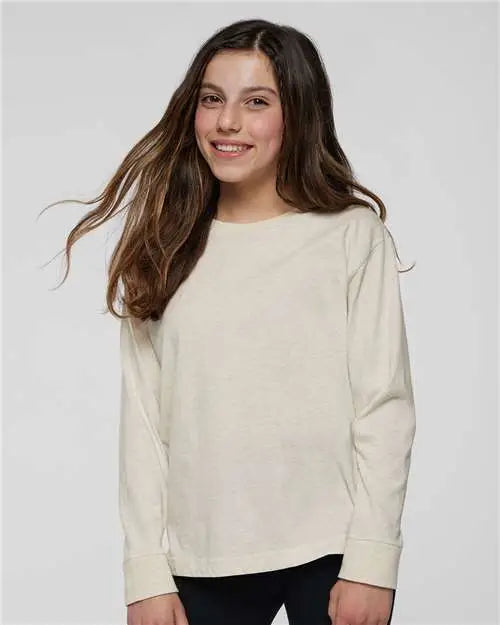 Lat 6201l Youth Fine Jersey Long Sleeve Tee - 6201 - Natural Heather