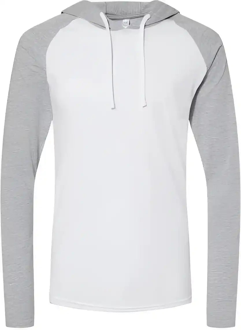 Lat 6917 Fine Jersey Hooded Long Sleeve Raglan T-shirt - Blended White Vintage Heather