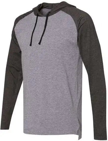Lat 6917 Fine Jersey Hooded Long Sleeve Raglan T-shirt - Granite Heather Vintage Smoke Black