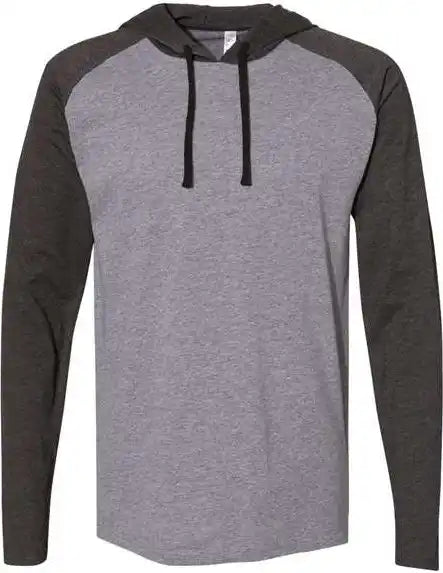 Lat 6917 Fine Jersey Hooded Long Sleeve Raglan t Shirt Granite Heather Vintage Smoke Black