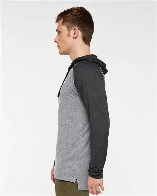 Lat 6917 Fine Jersey Hooded Long Sleeve Raglan T-shirt - Granite Heather Vintage Smoke Black