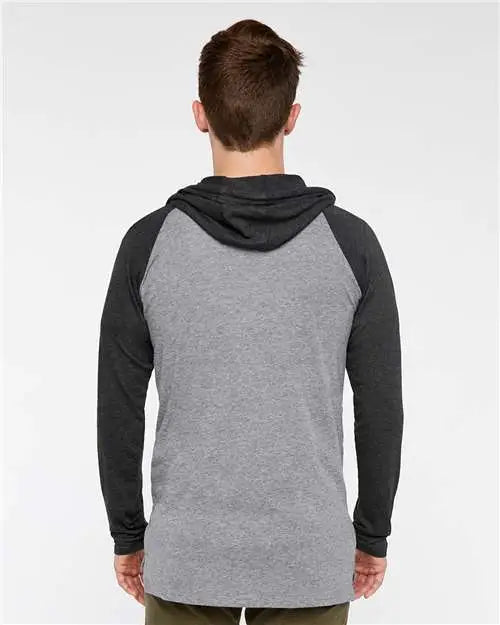Lat 6917 Fine Jersey Hooded Long Sleeve Raglan T-shirt - Granite Heather Vintage Smoke Black