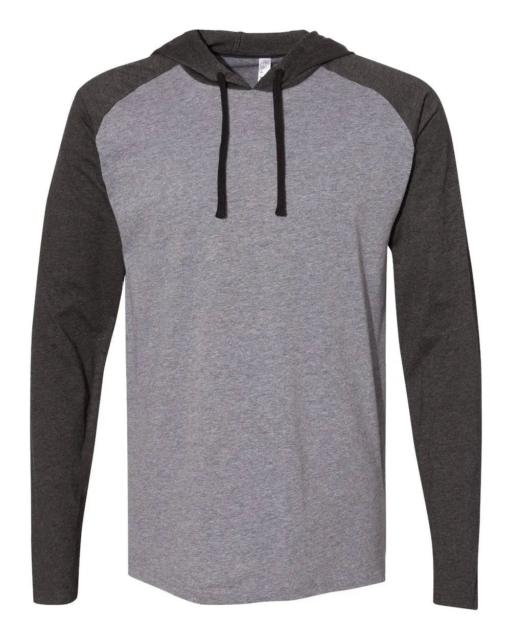 Lat 6917 Fine Jersey Hooded Long Sleeve Raglan T-shirt - Granite Heather Vintage Smoke Black - Dark Gray / Xs