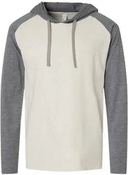 Lat 6917 Fine Jersey Hooded Long Sleeve Raglan T-shirt - Natural Heather Granite Titanium