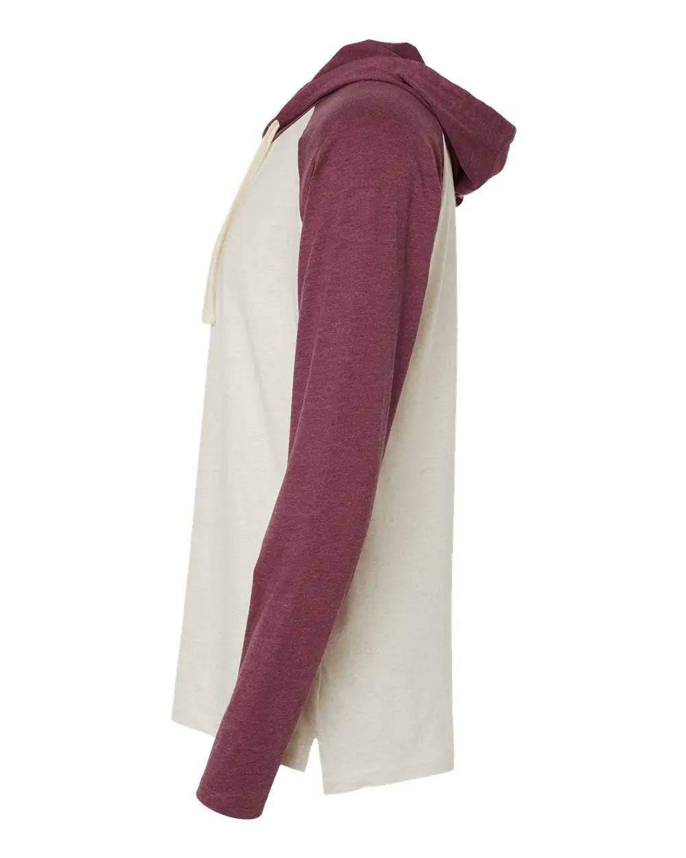 Lat 6917 Fine Jersey Hooded Long Sleeve Raglan T-shirt - Natural Heather Vintage Burgundy