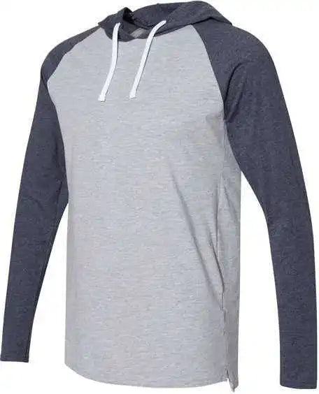 Lat 6917 Fine Jersey Hooded Long Sleeve Raglan t Shirt Vintage Heather Navy White