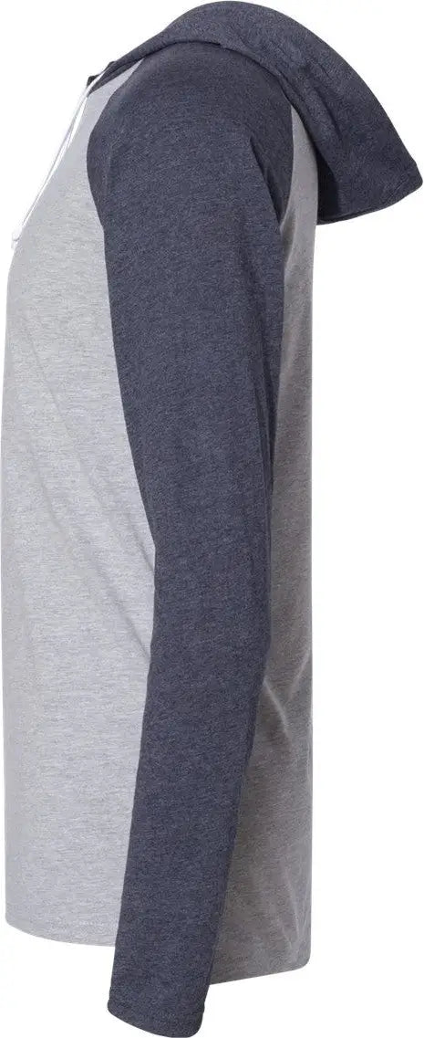 Lat 6917 Fine Jersey Hooded Long Sleeve Raglan T-shirt - Vintage Heather Navy White