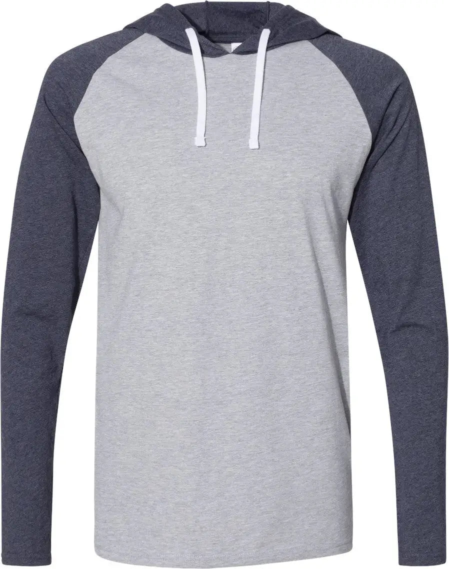 Lat 6917 Fine Jersey Hooded Long Sleeve Raglan T-shirt - Vintage Heather Navy White - Xs