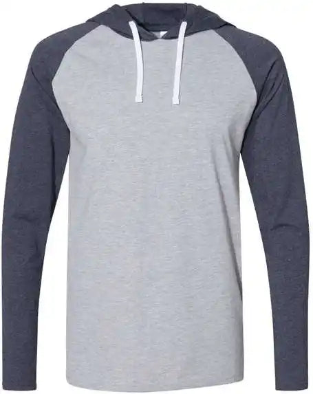 Lat 6917 Fine Jersey Hooded Long Sleeve Raglan t Shirt Vintage Heather Navy White