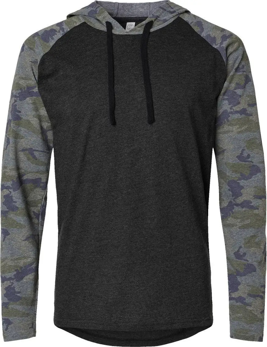 Lat 6917 Fine Jersey Hooded Long Sleeve Raglan T-shirt - Vintage Smoke Camo Black - Gray / Xs