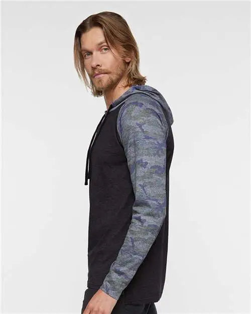 Lat 6917 Fine Jersey Hooded Long Sleeve Raglan T-shirt - Vintage Smoke Camo Black