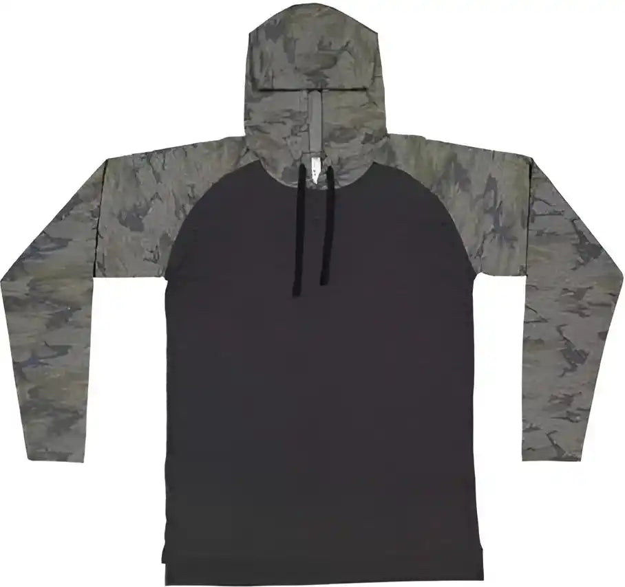 Lat 6917 Fine Jersey Hooded Long Sleeve Raglan T-shirt - Vintage Smoke Camo Black