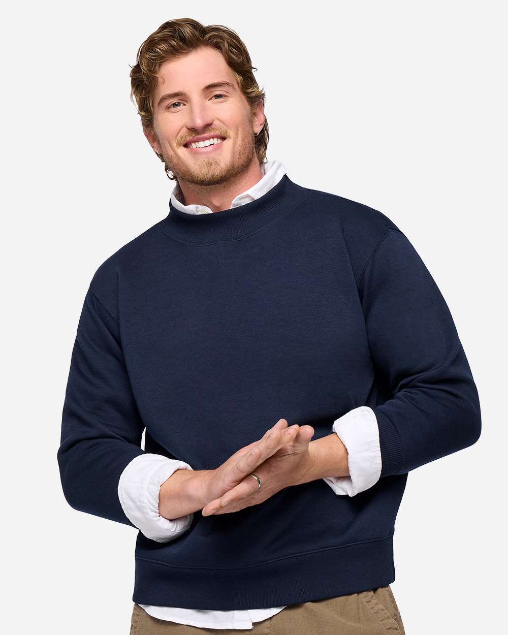 Lat 6928 Unisex Mock Neck Fleece Sweatshirt - Navy