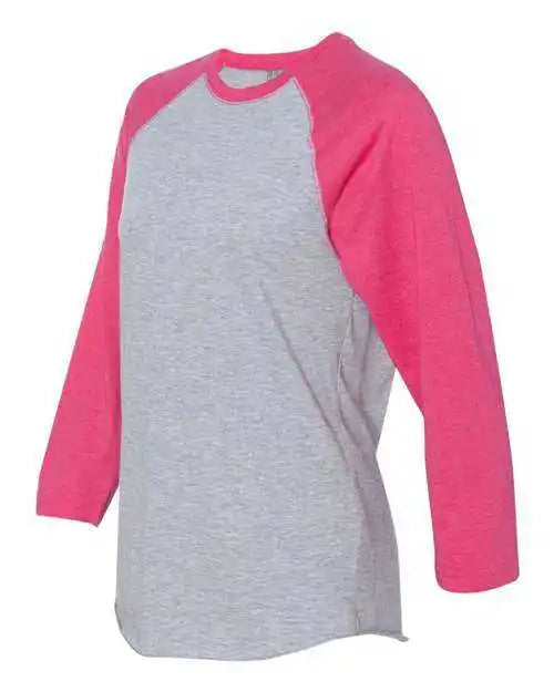 Lat 6930 Baseball Fine Jersey Tee - Vintage Heather Hot Pink