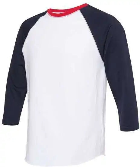 Lat 6930 Baseball Fine Jersey Tee - White Navy Red