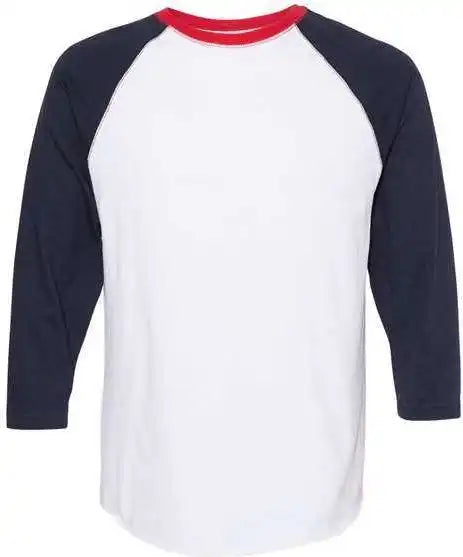 Lat 6930 Baseball Fine Jersey Tee - White Navy Red