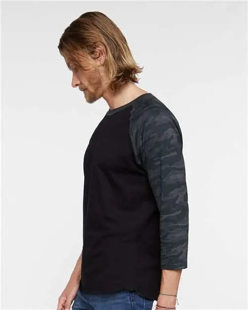 Lat 6930 Baseball Fine Jersey Three-quarter Sleeve Tee - Black Storm Camo