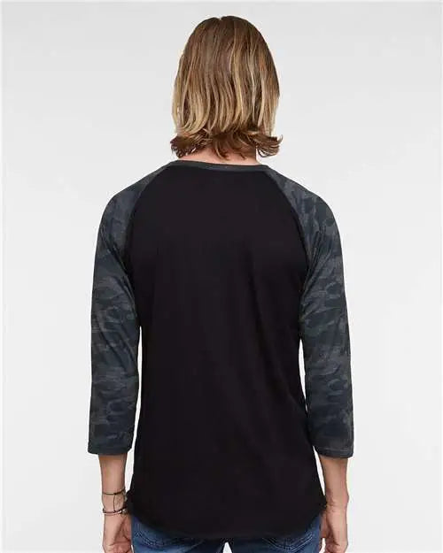 Lat 6930 Baseball Fine Jersey Three-quarter Sleeve Tee - Black Storm Camo