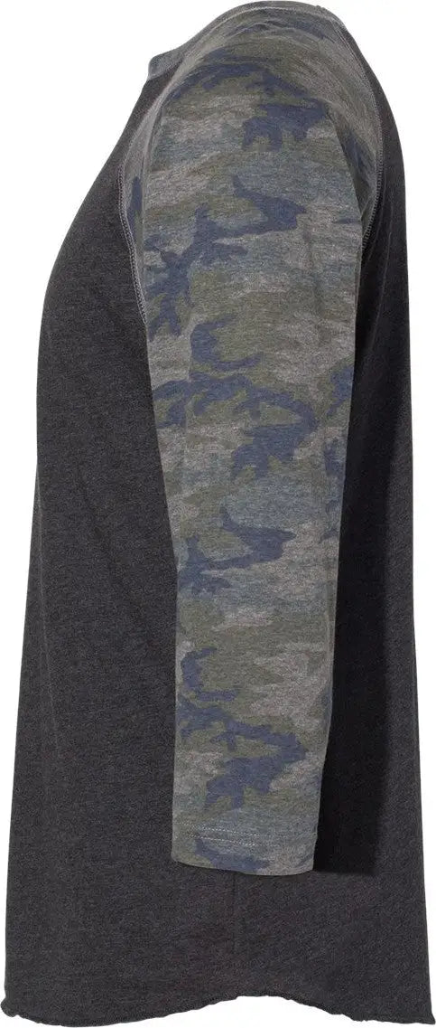 Lat 6930 Baseball Fine Jersey Three-quarter Sleeve Tee - Vintage Smoke Camo
