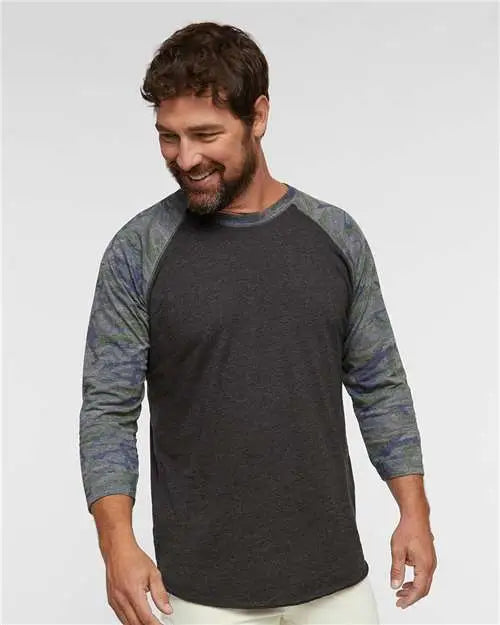 Lat 6930 Baseball Fine Jersey Three-quarter Sleeve Tee - Vintage Smoke Camo