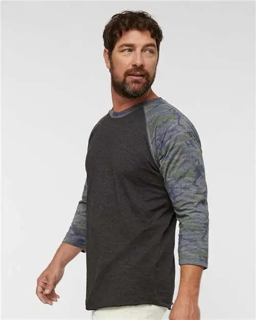Lat 6930 Baseball Fine Jersey Three-quarter Sleeve Tee - Vintage Smoke Camo