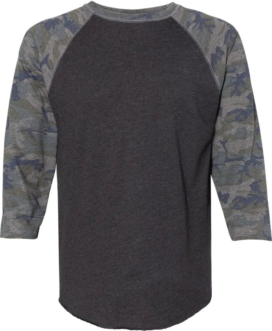 Lat 6930 Baseball Fine Jersey Three-quarter Sleeve Tee - Vintage Smoke Camo - Dark Gray / s